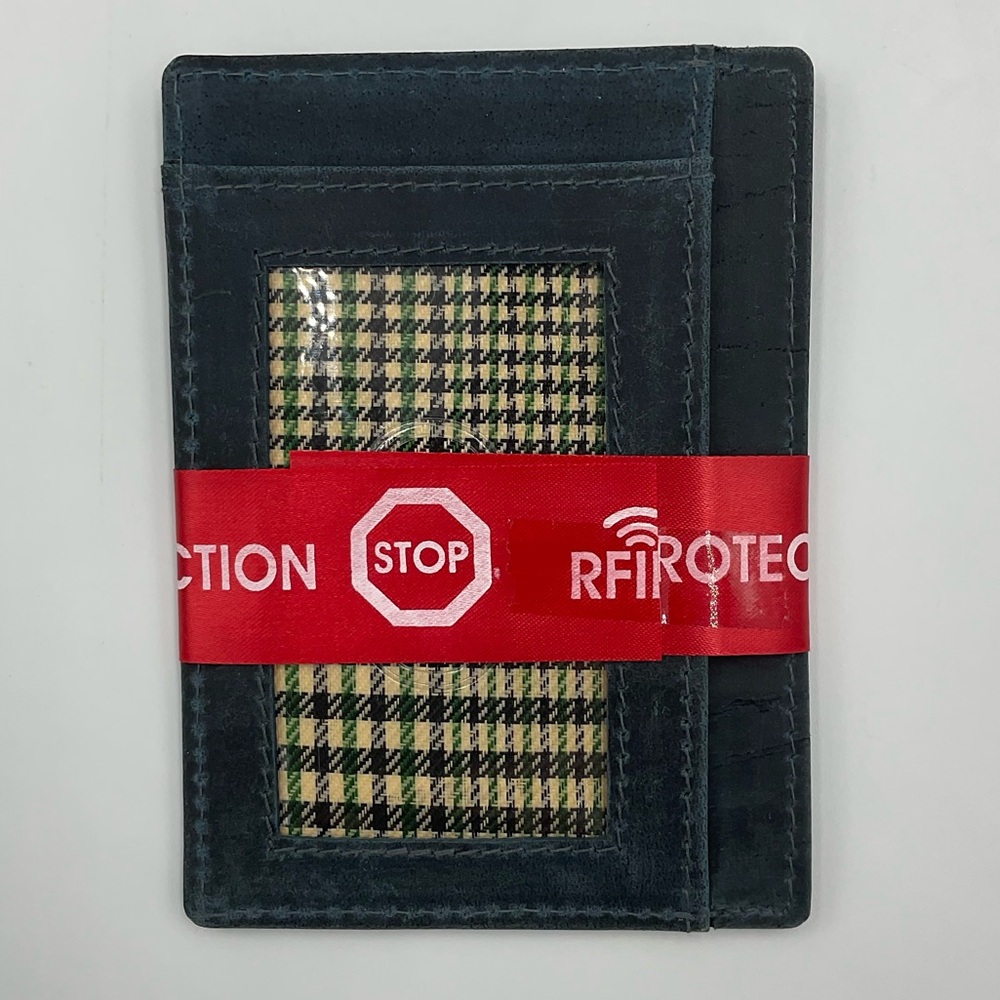NWT Mou Meraki Brand RFID Protection Leather Wallet Navy Blue